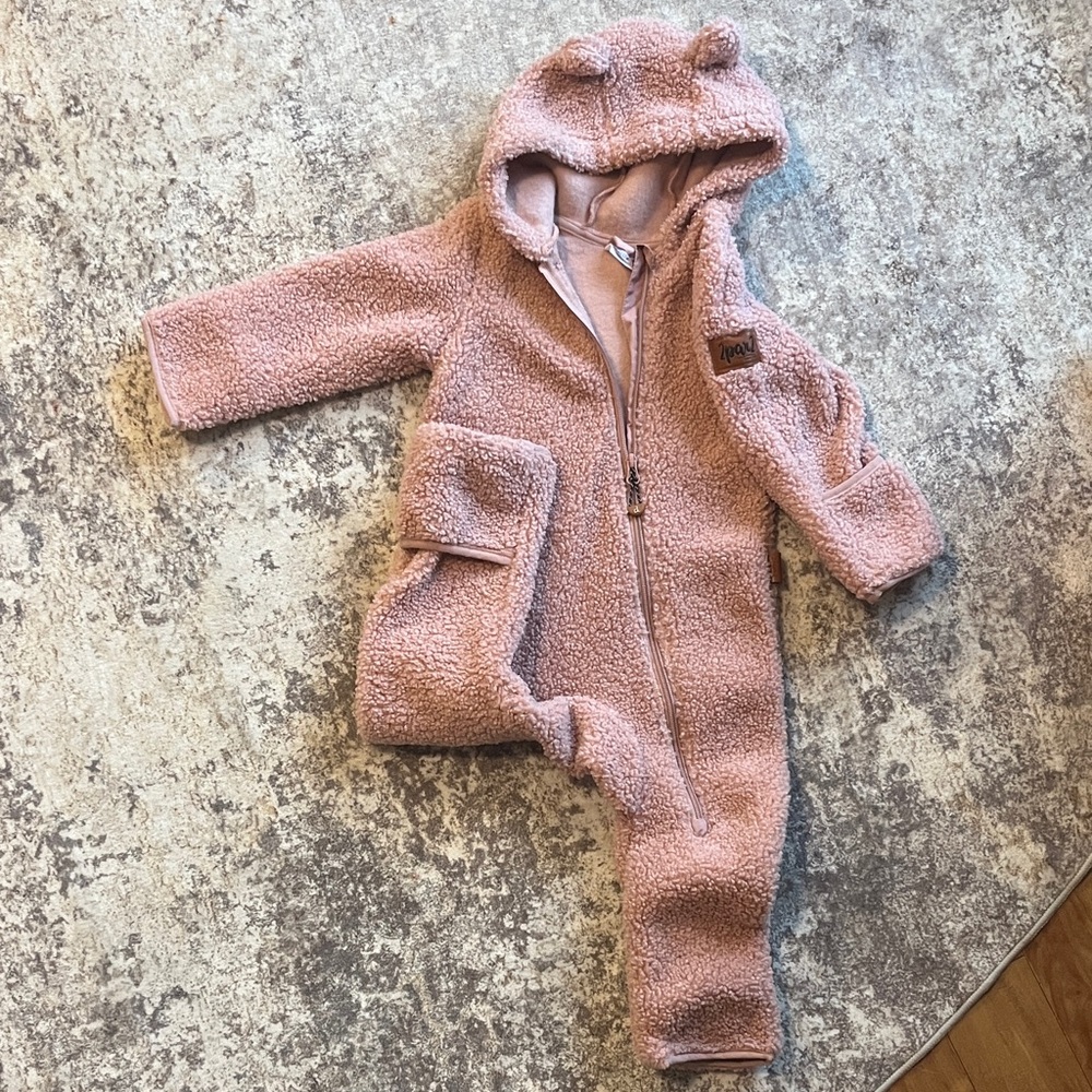 Duex par Duex  Pink Teddy Bear Hooded Bunting